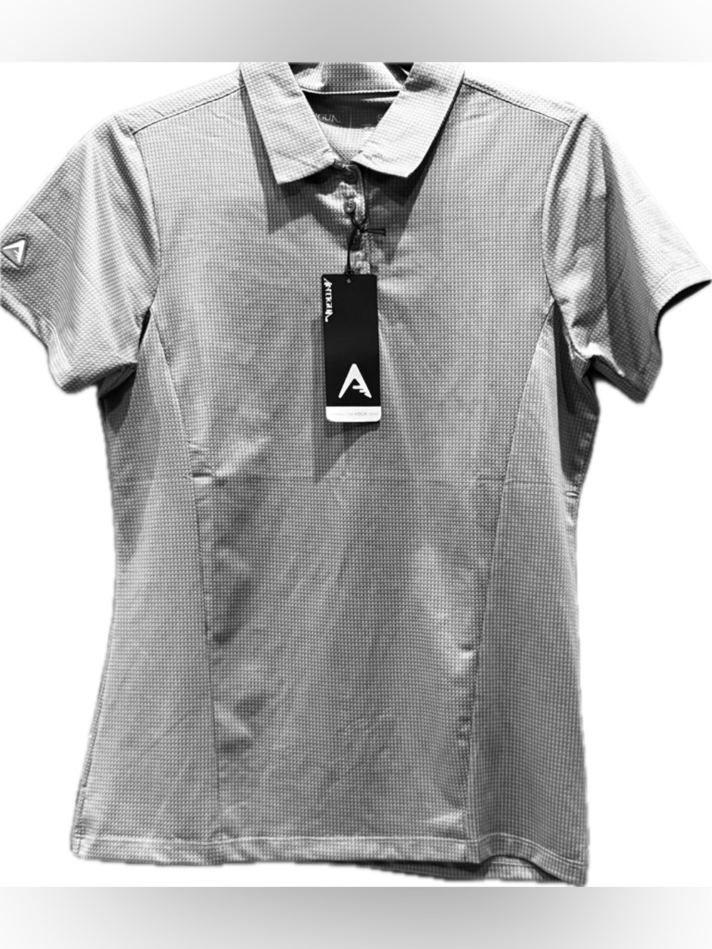 Antigua Women’s Balance Polo Shirt, Gray Gingham Jacquard NWT, Size S